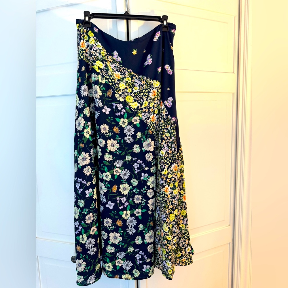 LOFT Navy Floral High Waist Maxi Skirt